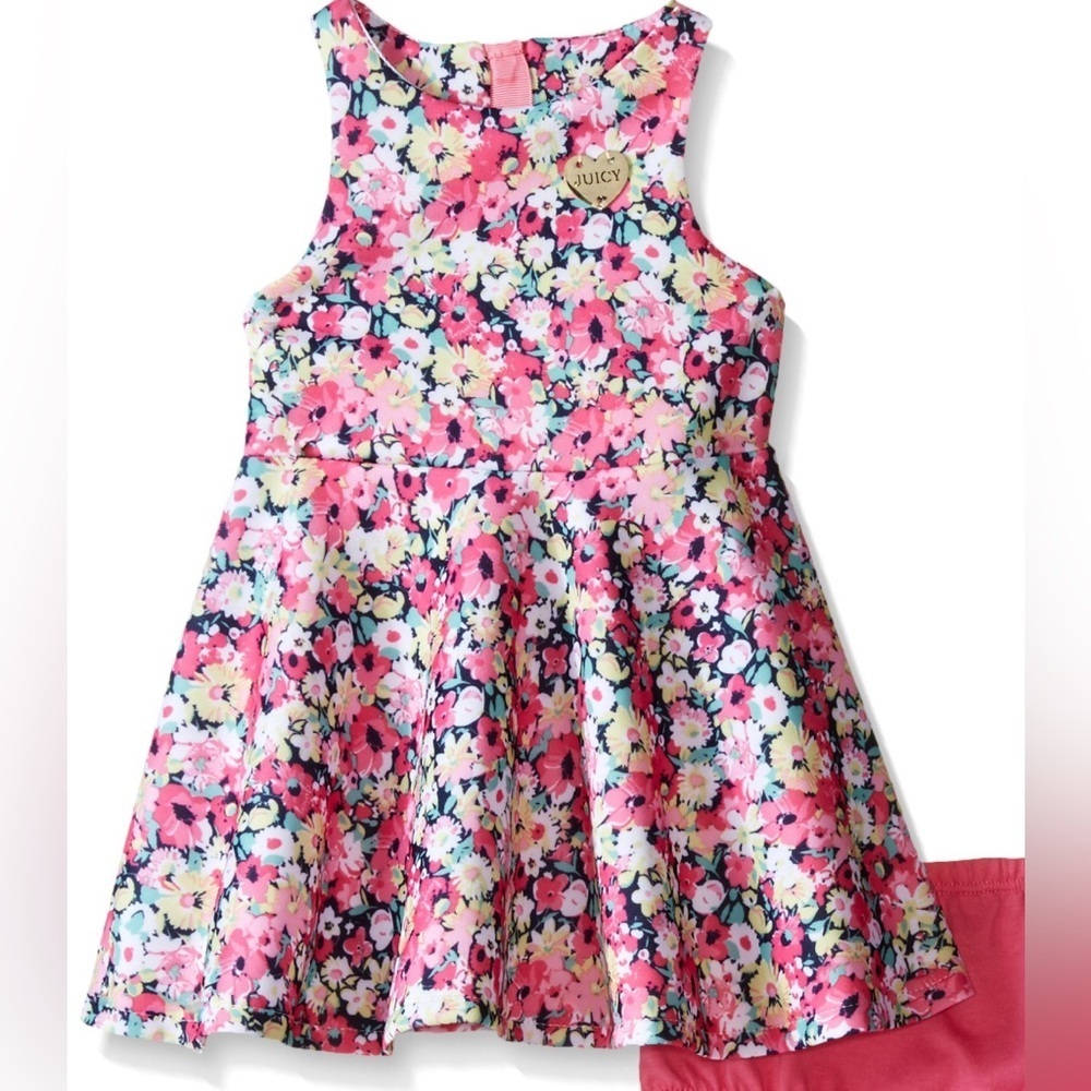Juicy Couture Girls Floral Dress Pink Sleeveless Fit & Flare Size 5